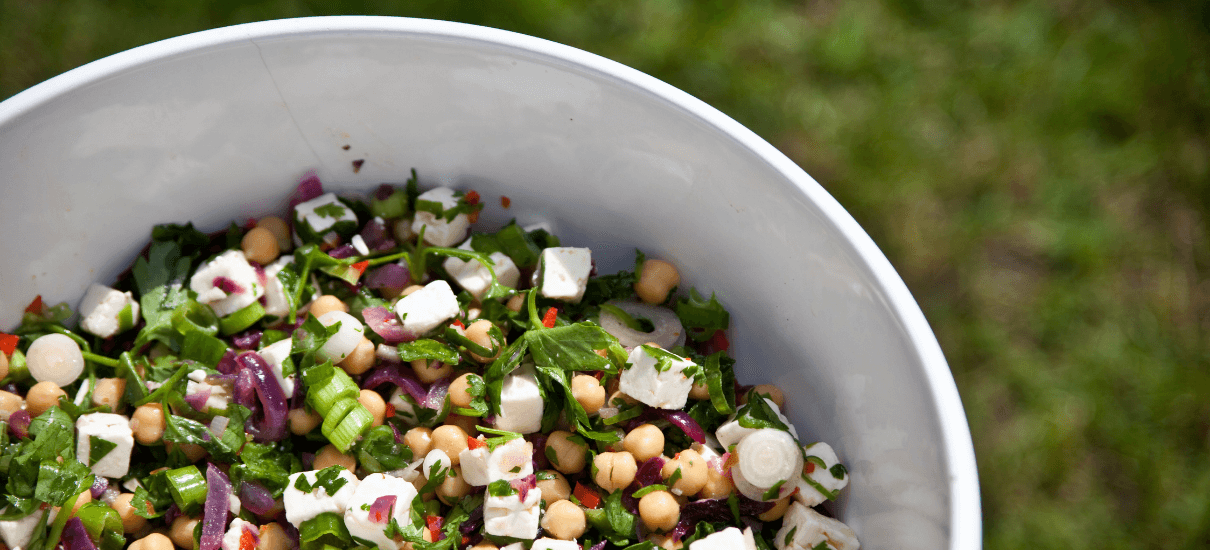 Chickpea & feta salad with herby lamb steak