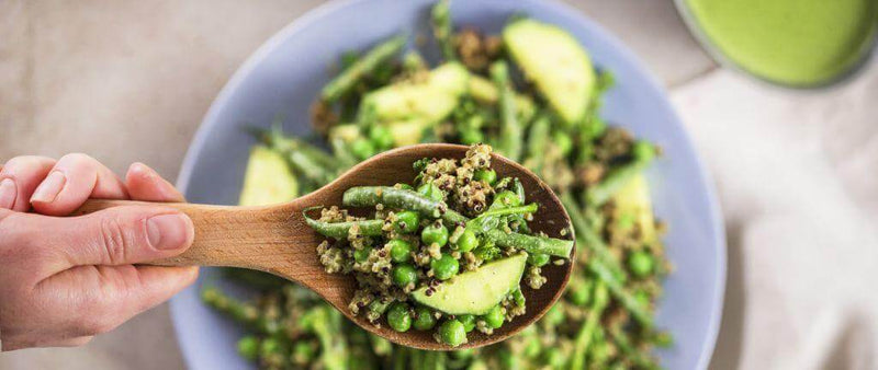 High protein quinoa, pea and courgette salad recipe