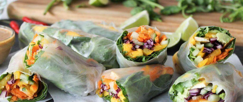 Rainbow rolls with tofu and ginger peanut sauce recipe