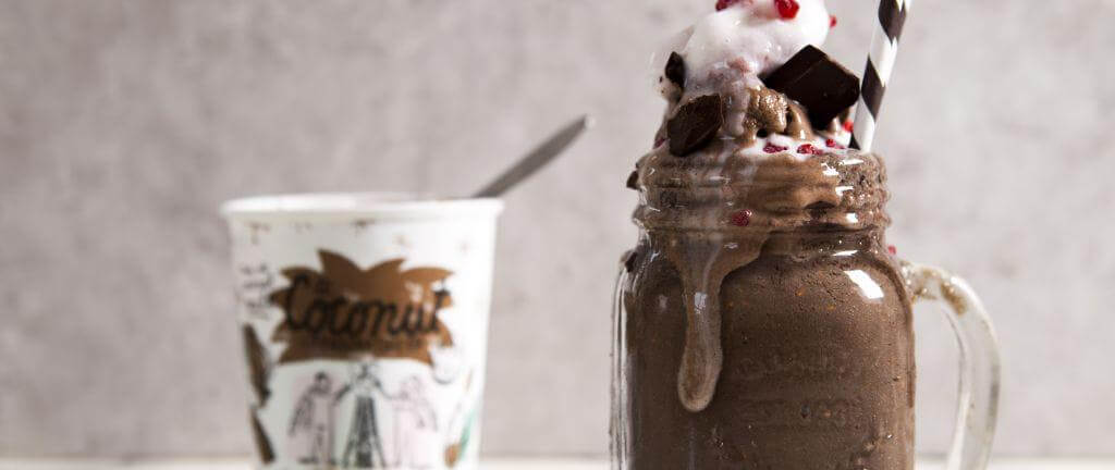 Dairy-free raspberry and vanilla-chocolate shake