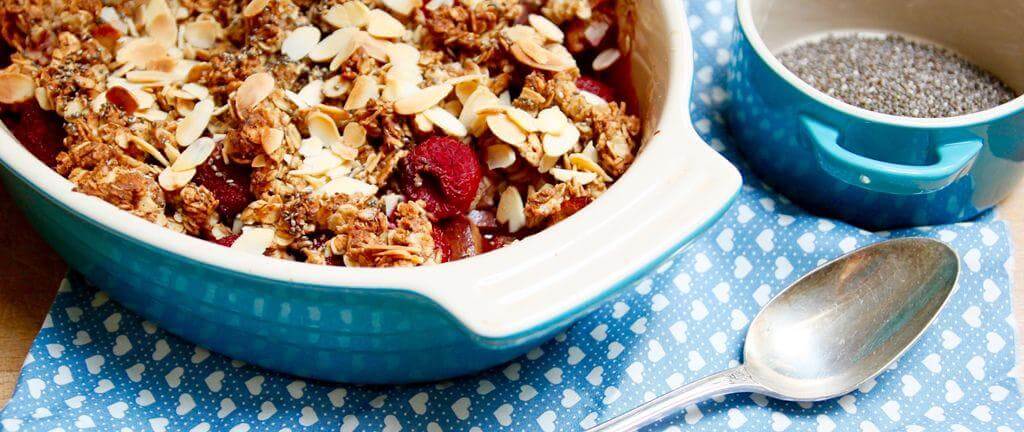 Peach, raspberry and almond breakfast crumble recipe