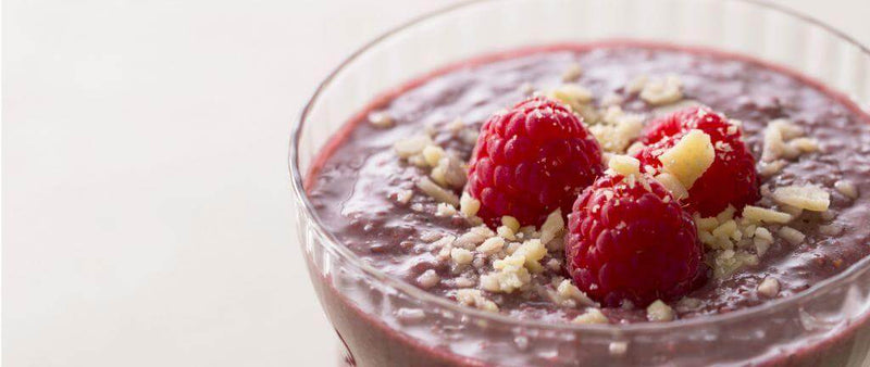 Healthy, low-fat vanilla and raspberry chia pudding