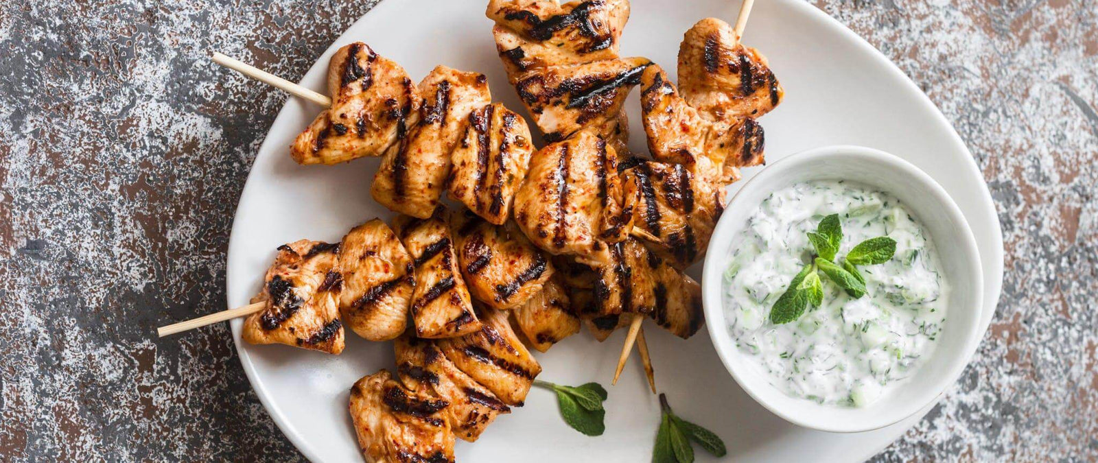 Healthy chicken skewers and homemade tzatziki recipe